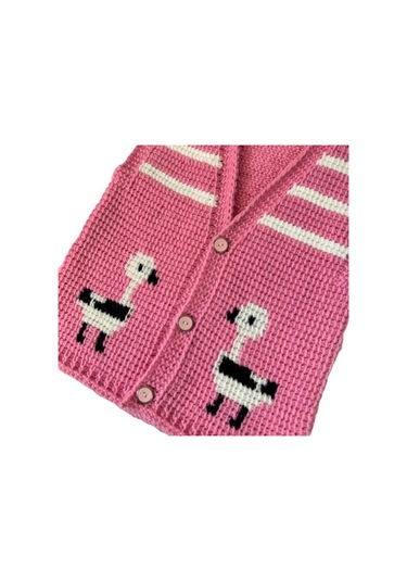 Uretti - Çiğdem 1390 3561 El Örgüsü Ördek Desenli Örgü Yelek /1 - 2 Yaş Pembe