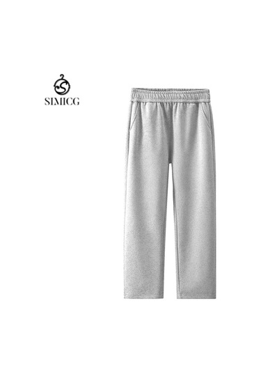 Erkek Rahat Bol Spor Pantolon Düz Renk İlkbahar Sonbahar Kış Erkek Pantolonu Açık Gri