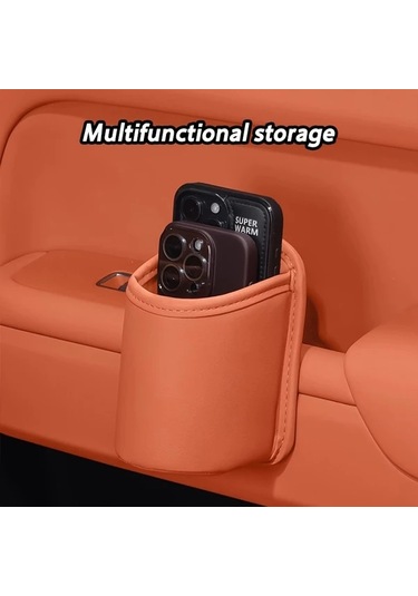 Chuangyinshop Orange 2 Adet - Kaymaz Kupa Tutucu Organizatör, Pu Deri Spillsiz Araç Çok Fonksiyonlu Saklama Kutusu