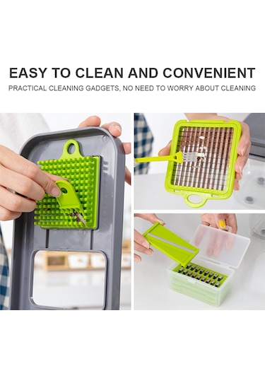 Cbtx 22'si 1 Arada Çok Fonksiyonlu Gıda Parçalayıcı Rende Soğan Dicer Sebze Kesici, 13 Paslanmaz Çelik Bıçaklı Gri