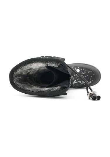 Lepetit Çocuk Kar Botu Kar Desenli Fermuarlı Kürklü Zincirli Kaymaz Taban 35-45 Siyah