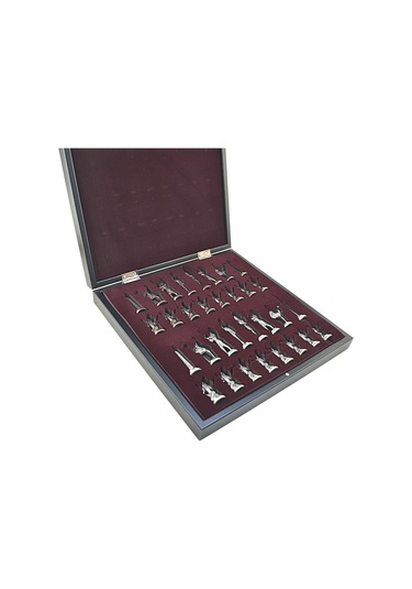 Gifthome Metal Mısır Satranç Takımı Antik Ve Mermer Desenli Mdf Sandıklı Satranç Tahtası 36x36x6 Cm.