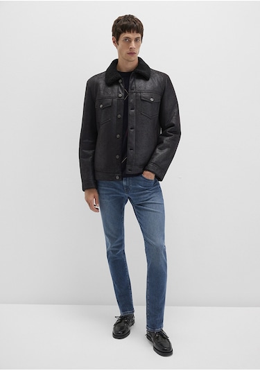 Mavi - Siyah Suni Deri Ceket 0110460-71379 Siyah
