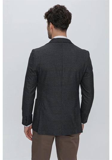 Koyu Lacivert Desenli Mono Yaka Astarsız 6 Drop Comfort Fit Rahat Kesim Ceket 1002225172-koyu Lacivert Koyu Lacivert