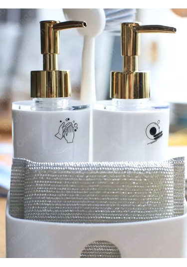 Pıta Mutfak İçin Sabun Ve Deterjan Dispanseri Seti, Süngerli 389458336 Beyaz