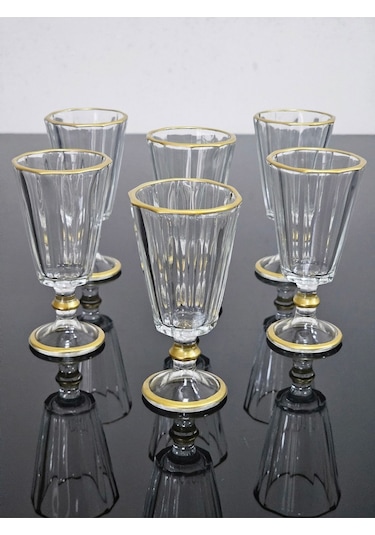 Çeyizci Çarşı 6'lı Kahve Yanı Flüt Su Bardağı Seti Renkli Gold Yaldızlı 249.0
