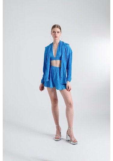 Holly Lolly Beli Lastikli Mini Comfy Şort Mavi