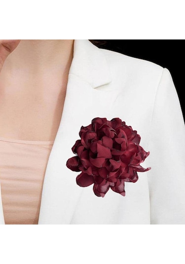 Homyl Kadınlar Için Çiçek Broş Rozeti Büyük Dans Ziyafeti Koyu Kırmızı