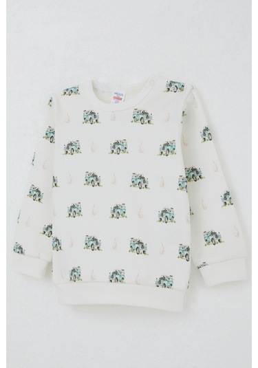 Breeze Erkek Bebek Pijama Takımı Omuzdan Patlı Macera Temalı Küçük Kaşif 4 Ay-1 Yaş, Ekru Ekru