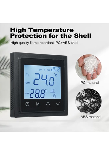 Yaozixa 1828b Siyah Akıllı Panelli Termostat, Led Dokunmatik Ekran, Ntc Sensörlü, Ev Radyant Isı Kontrolü, Zemin Isıtıcı Regülatörü