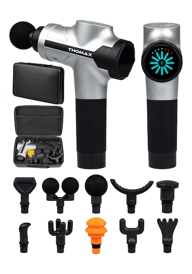 Thomax Masaj Tabancası 10 Başlıklı Profesyonel Masaj Aleti Gümüş