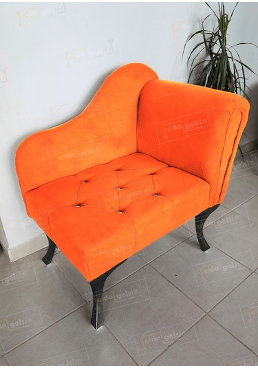 Yeni Model Ters Kol Tekli Köşe Koltuğu Josefin Bench Siyah Ayak Turuncu