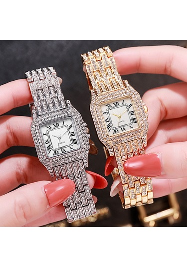 Vkemall Kadınlar İçin Roman Desenli Tam Taşlı Kare Kadran Kvartz Kol Saati - Xr4565 Modeli Gümüş Renkli Zeytinyağlı Kordonlu Elegan Saat Silver