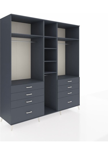 Kronos Dolap 8 Raflı 8 Çekmeceli 3 Askılı 220x59x243 Antrasit-antrasit/antrasit Antrasıt/antrasıt