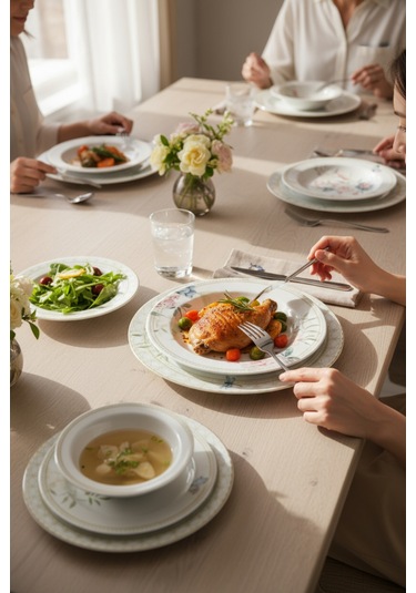 Akayev Porselen Fiorina 24 Parça Yemek Takımı Beyaz