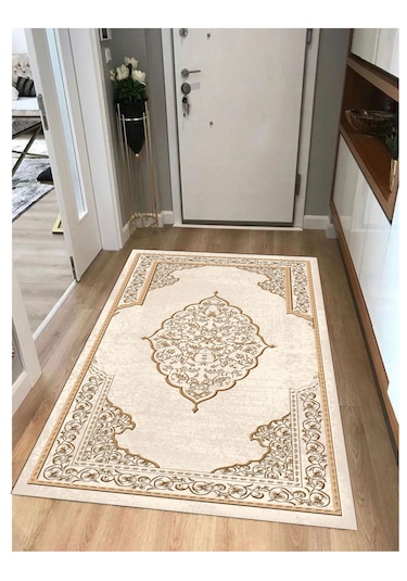 Kaymaz Tabanlı Yıkanabilir Halı Kilim Yolluk 251 Krem