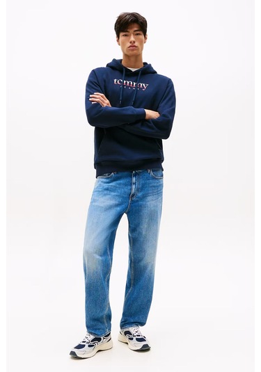 Erkek Linear Logo Hoodie Sweatshirt - Lacivert Dark Night Navy