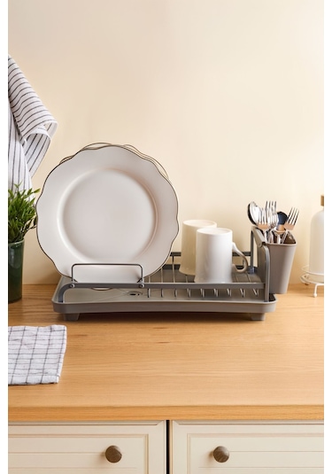 Gourmet Gray Alüminyum Bulaşıklık Tabaklık Döndürülebilir Su Tahliye Sistemli Grı Gri