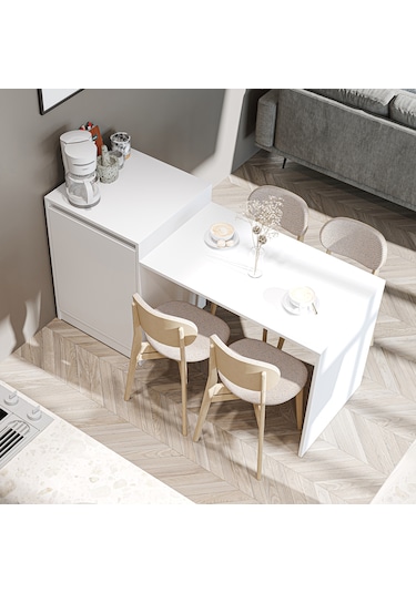 Milano Bar Masası Dolaplı Yüksek Mutfak Yemek Masası, Bar Masa