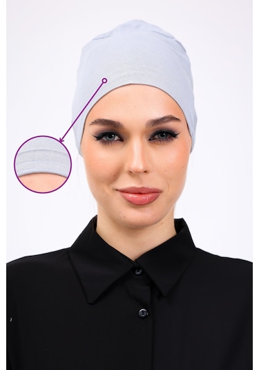 Kaymayan Silikonlu Dikişsiz Bone Açık Gri - Kaymaz Kadın Tesettür Bağlamalı İç Bone Açık Gri