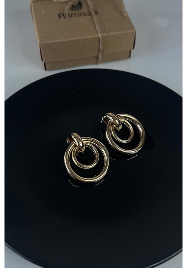 Gold Rose Kaplama İç İçe Halka Premium Çelik Küpe Gold