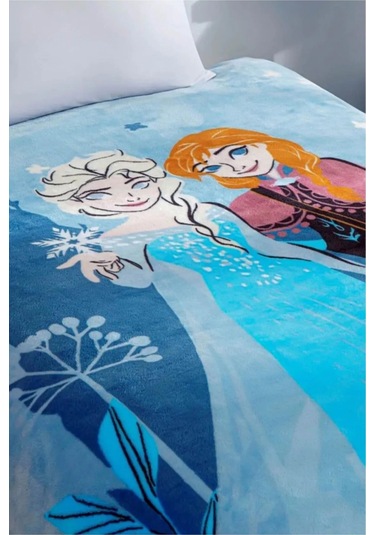 Taç Frozen Kız Çocuk Battaniye Tek Kişilik Mavi
