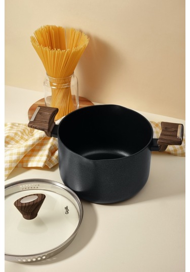 Siyah Titanium Kaplama 22 Cm Makarna Tenceresi Siyah