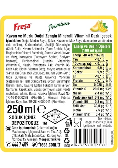 Freşa Premium Kavun Muzlu Vitaminli Maden Suyu 250 Ml X 24 Adet