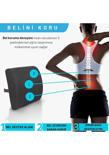 Autofresh Ortopedik Araç Oto Bel Destek Minder Yastığı Sırt Minderi Ofis Sandalye Desteği