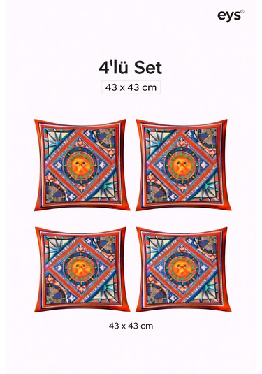 Dijital Baskılı Çift Taraflı Pamuklu Kırlent Kılıfı Gizli Fermuarlı, Astarlı 43 43 Cm 4'lü Set Desenli