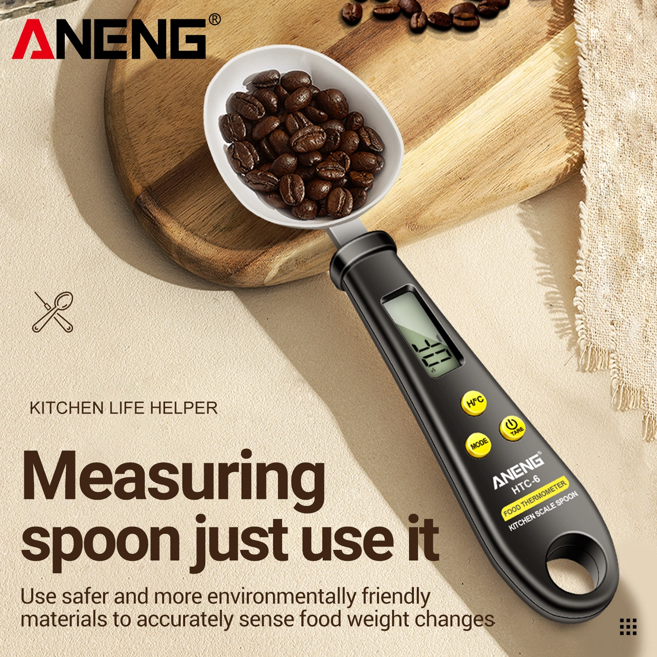 Skycity Aneng Htc-6 Dijital Ölçü Kaşığı Ve Mutfak Termometresi - 3 Birim G/oz/lb Ağırlık Ölçümü, Derece Kontrolü, Siyah, Cr2032 Pil Dahil