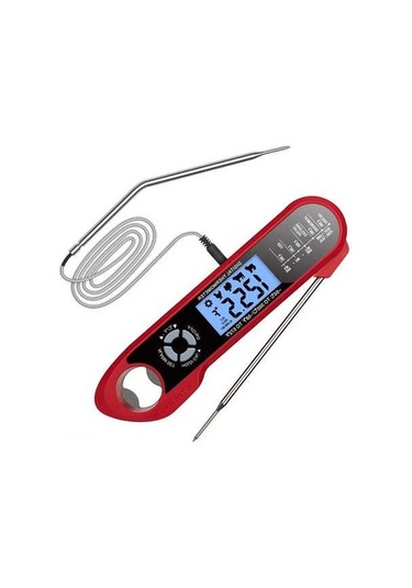 Ulzyvf Hızlı Oku Çift Problu Su Geçirmez Yemek Termometresi - Alarmlı Açılır Fonksiyonlu Kırmızı Kırmızı