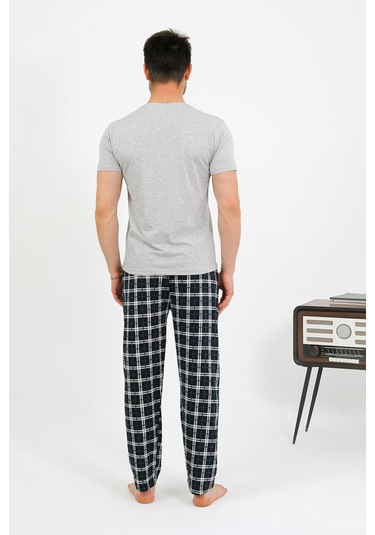 Akbeniz Erkek Pamuk Kısa Kol Pijama Takım Gri 6875 Gri