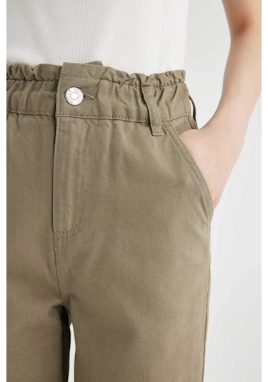 DeFacto Paperbag Gabardin Kumaş Pantolon Yüksek Bel Cepli Basic Düz Standart Paça S2790AZ24SMKH419
