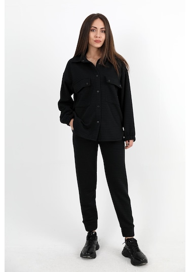 Jakarlı Kapitone İkili Takım - Siyah-siyah Siyah