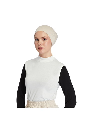 Organik Kolsuz Balıkçı Yaka Likralı Kadın Sıfır Kol Body Ekru