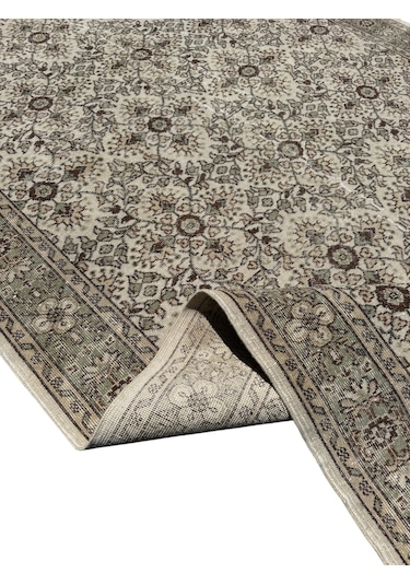 El Dokuma Vintage Isparta Halısı 202x335 Krem Kahve Eskitme Halı Kahverengi - Krem