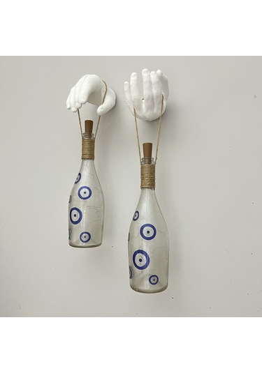 Nazar Boncuklu Şişe Duvar Dekor Apliği 2 Li Set Mavi