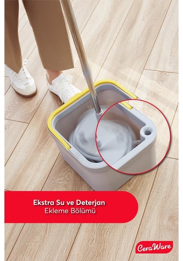Ceraware Temiz İle Kirli Suyu Ayıran Kare Mop +2 Yedek Bez Hediyeli Otomatik Hijyen Temizlik Seti