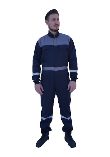Uniprom Erkek İş Tulumu Boy Tulum Mevsimlik Lacivert-gri