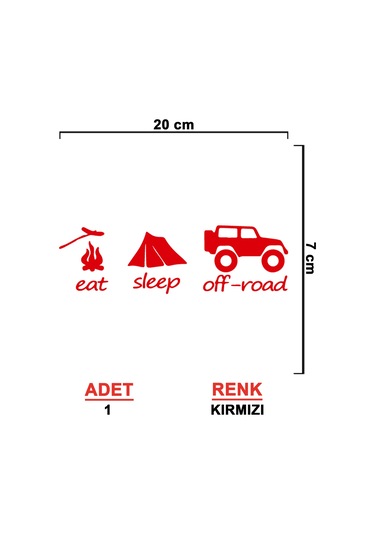 Eat Sleep Offroad Sticker - 4x4 Sticker - 20cmx7cm - Kırmızı