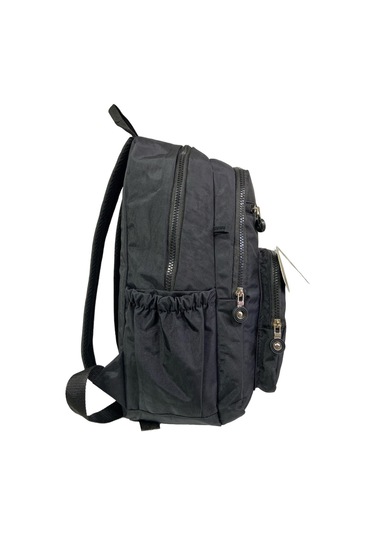 Su Geçirmez Kaliteli Astarlı Krinkıl Kumaş Unisex Iki Gözlü Okul Spor Seyahat Sırt Çantası 30x38cm Siyah