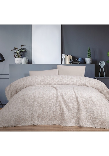 Cyl Çift Kişilik Şönil Battaniye Bej -