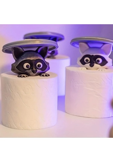 Chuangyinshop Gri Rakun Tuvalet Kağıdı Tutucu 3d Baskılı Banyo Dekoru Pratik Saklama Gri