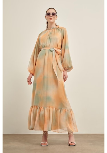 Ftz İpek Saten Elbise Turuncu 31039 Turuncu