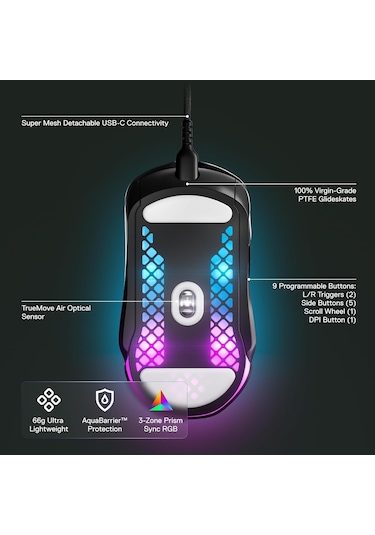 Steelseries Aerox 5 Gaming Mouse 9 Programlanabilir Tuş Ip54 Pc/m