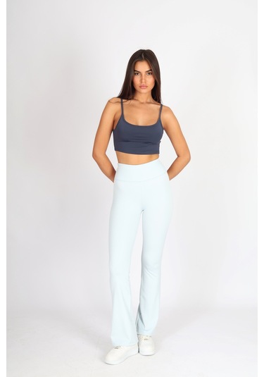 Soft&Basic Kadın 2'li İspanyol Paça Flare Yoga Tayt Pantalon Mavi-sarı
