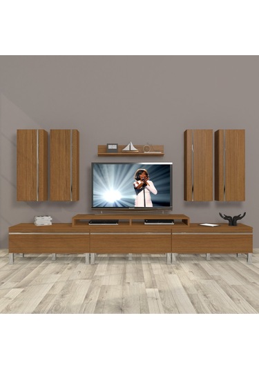 Decoraktiv Ekoflex 8d Mdf Krom Ayaklı Tv Ünitesi Tv Sehpası Ceviz