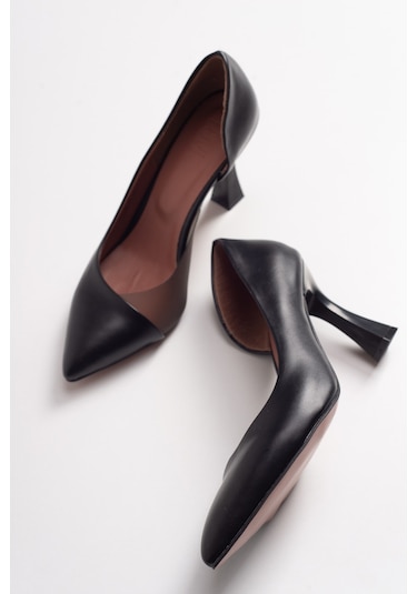 Luvishoes 653 Siyah Cilt Topuklu Kadın Ayakkabı Siyah