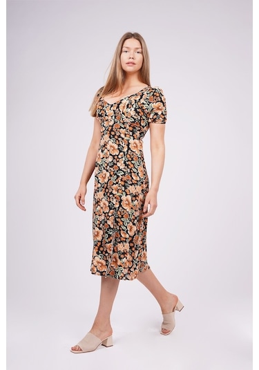 Gabria Kadın Çiçek Desenli Elbise Siyah